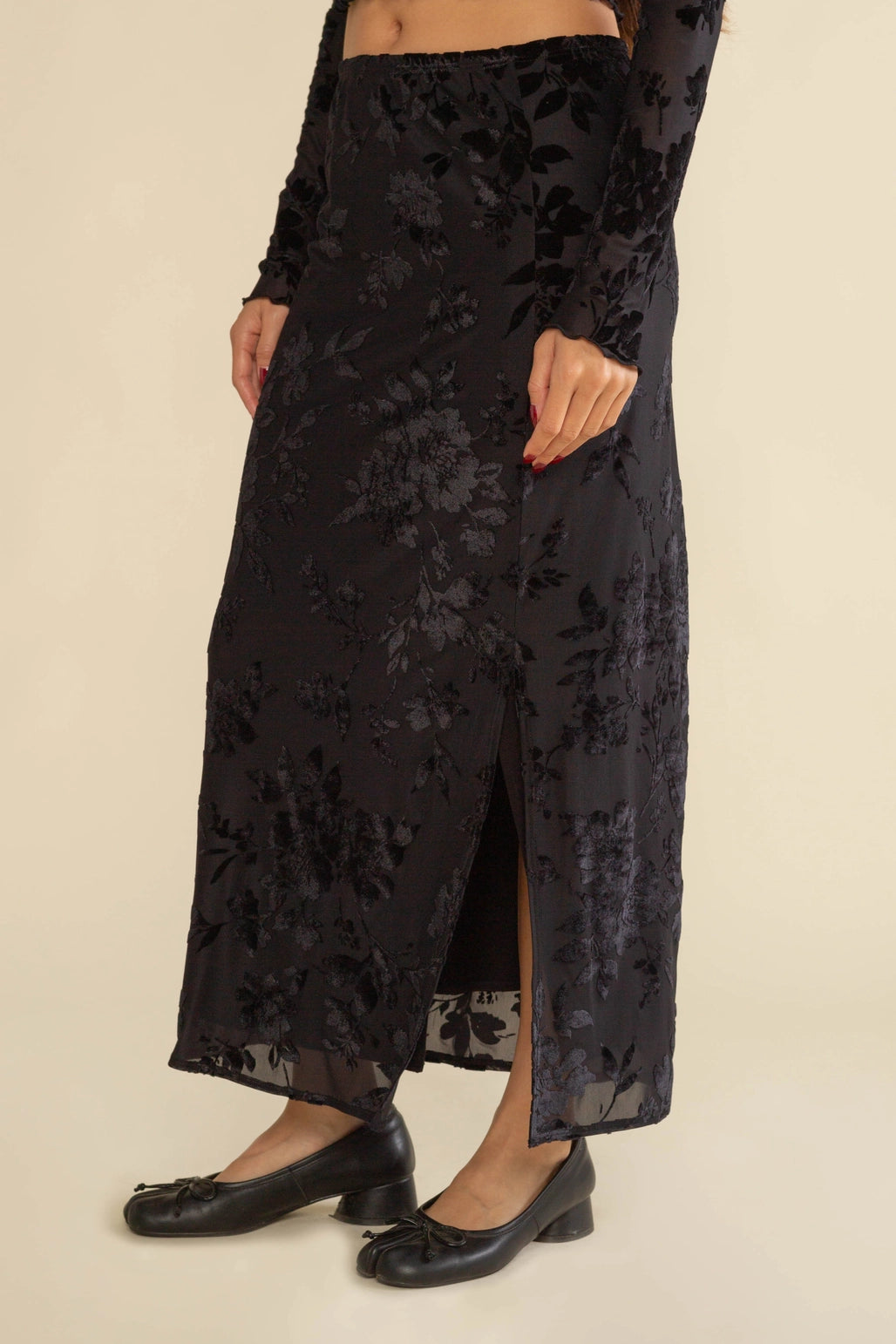 Marci Mesh Floral Velvet Burnout Maxi Skirt - Plus Size