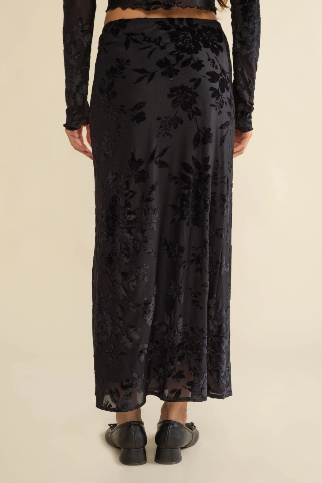 Marci Mesh Floral Velvet Burnout Maxi Skirt - Plus Size