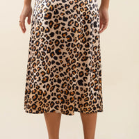 Daphne Leopard Satin Midi Skirt - Plus Size