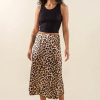 Daphne Leopard Satin Midi Skirt - Plus Size