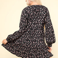 Flower Printed Velvet Babydoll Mini Dress