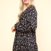 Flower Printed Velvet Babydoll Mini Dress