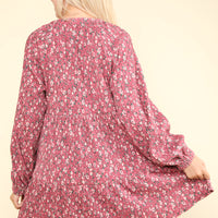 Flower Printed Velvet Babydoll Mini Dress