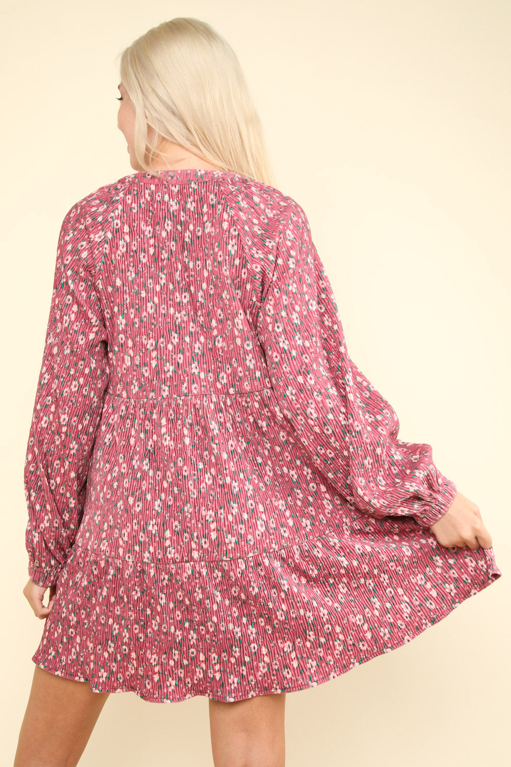 Flower Printed Velvet Babydoll Mini Dress