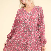 Flower Printed Velvet Babydoll Mini Dress