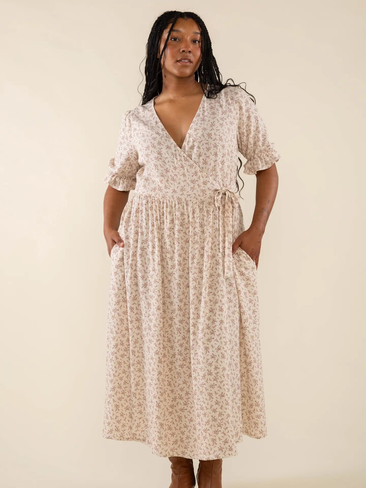 Cameron Wrap Ditsy Print Dress - Plus
