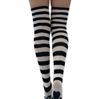 Over Knee Striped Socks with Paw Print