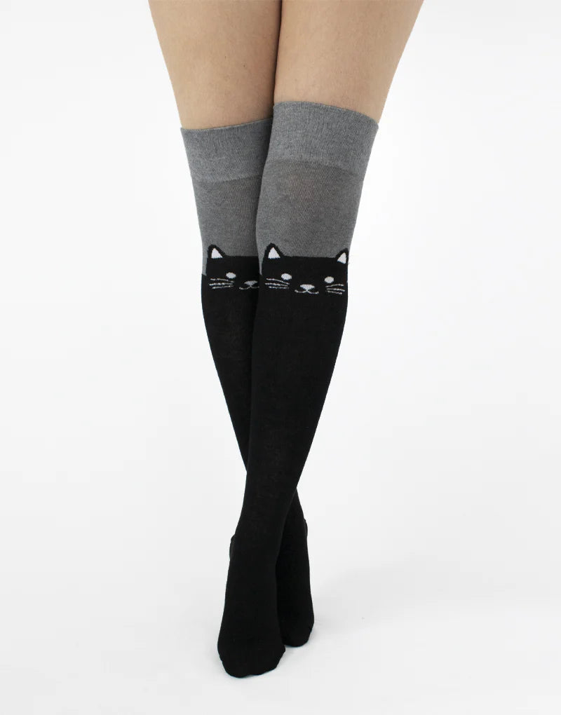 Cat Over the Knee Sock Black/Grey