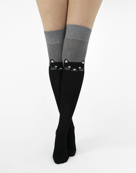 Cat Over the Knee Sock Black/Grey