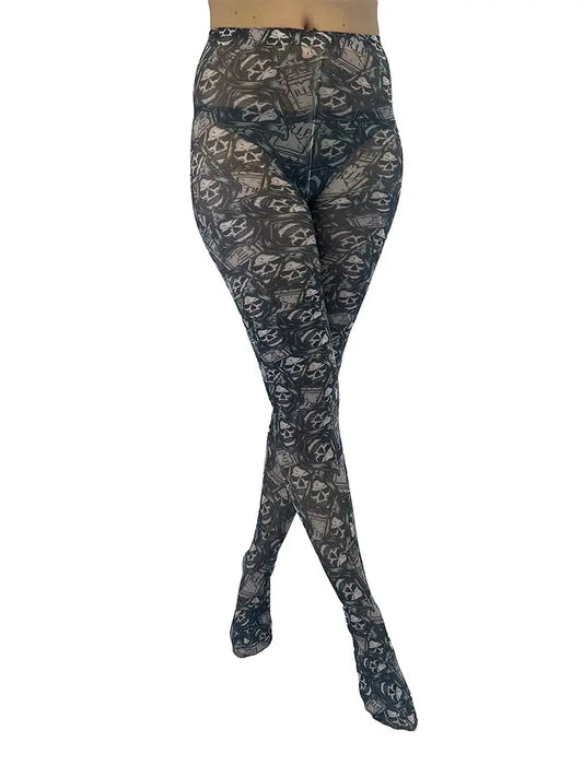RIP Reaper Skull Tights Black And Grey