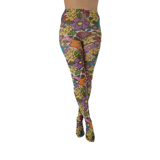 Flower Power Multicoloured Printed Tights Plus Size
