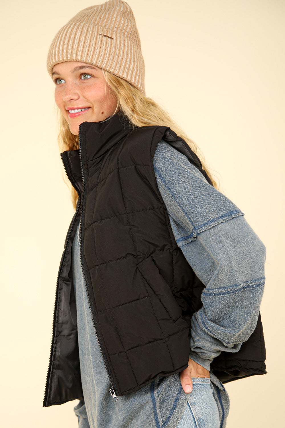 Solid Puffer Vest Plus Size