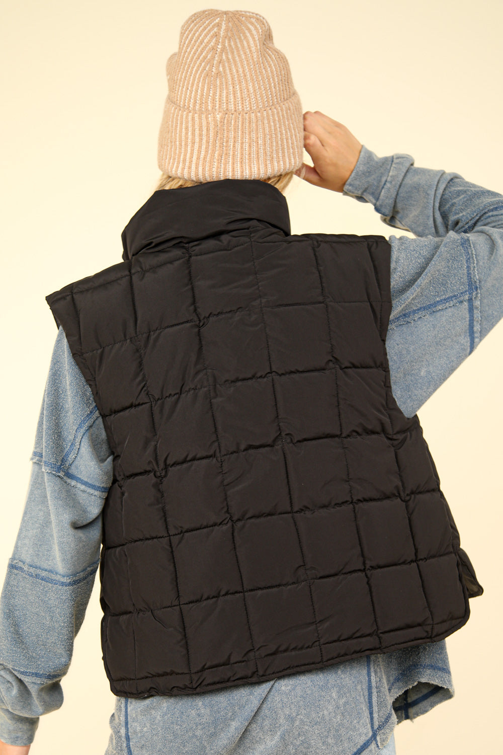 Solid Puffer Vest Plus Size