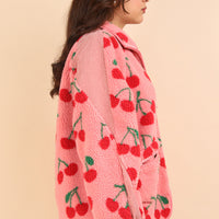 Cherry Print Sherpa Jacket
