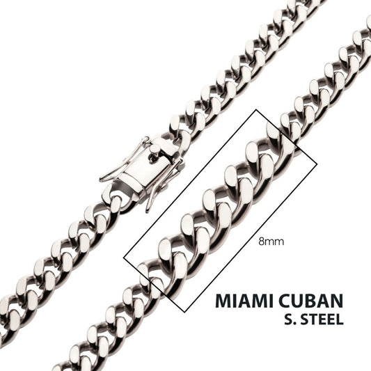 8mm Steel Miami Cuban Chain Necklace 24"