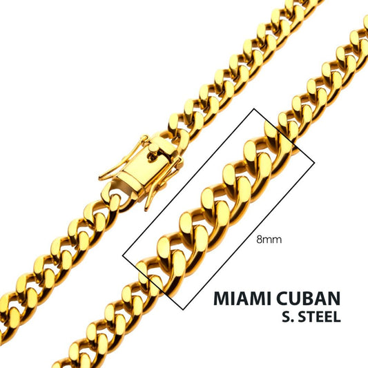 8mm Gold IP Miami Cuban Chain Necklace 26"
