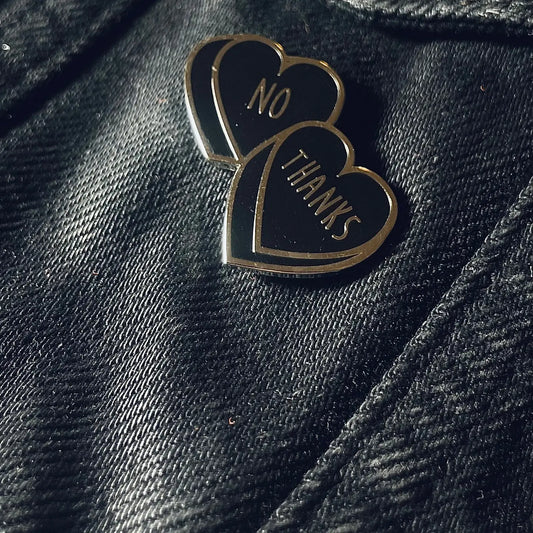 Enamel Pin - No Thanks Candy Heart Black Silver