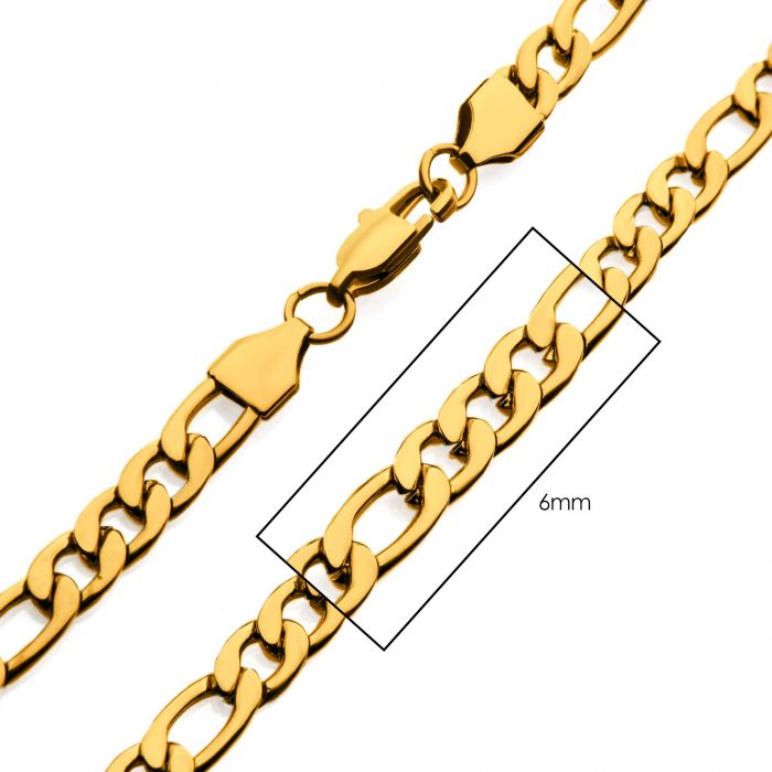 6MM 24" 18K GOLD IP FIGARO CHAIN