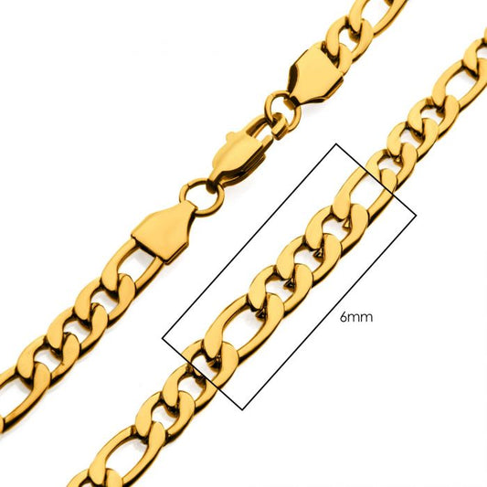6MM 24" 18K GOLD IP FIGARO CHAIN