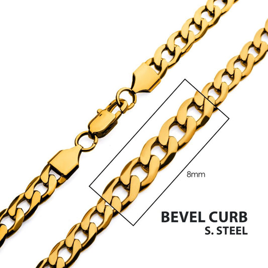 8mm 18Kt Gold IP Bevel Curb Chain 20"