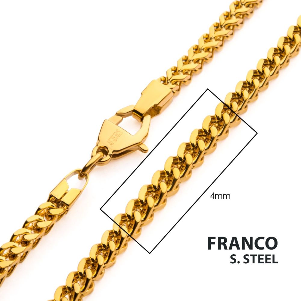 4mm 18Kt Gold IP Franco Chain Necklace 20"