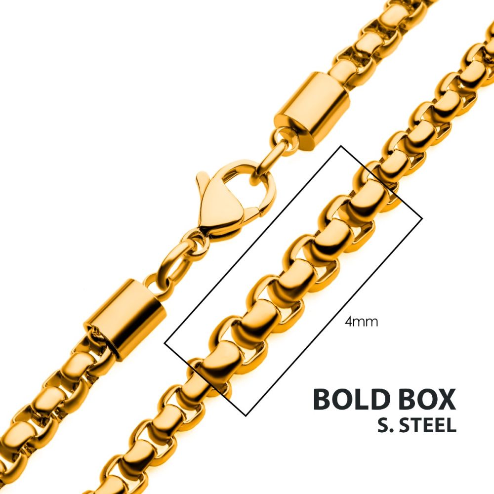 18K Gold IP Bold Box Chain 4mm x 22In