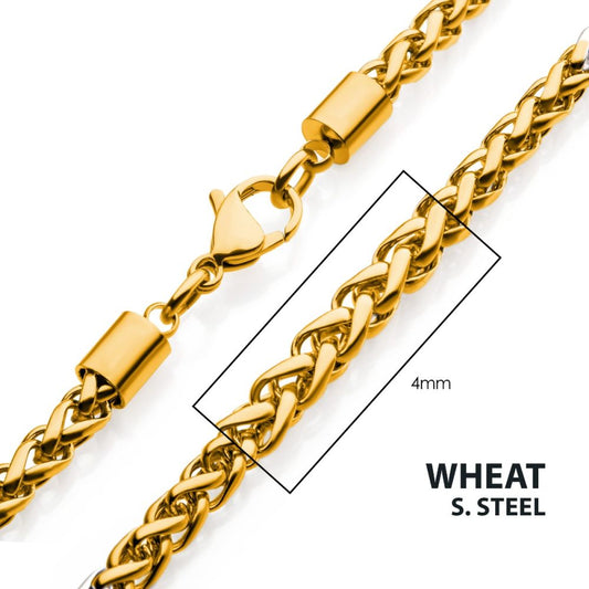 18K Gold IP Wheat Chain 4mm x 22In