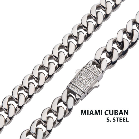 8mm Steel Cuban Chain CZ Clasp 22"