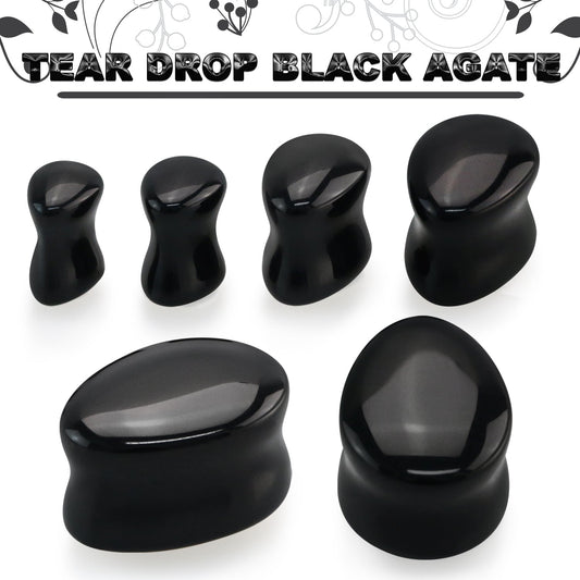 Teardrop Black Agate Double Flare