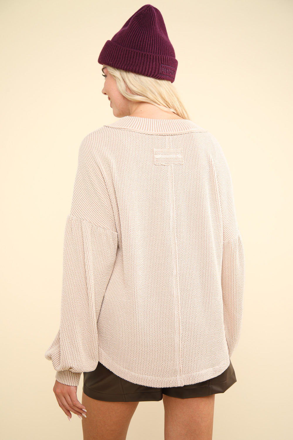 Long Sleeve Waffle Knit Top