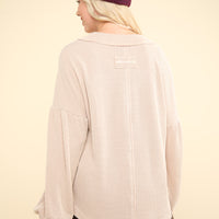 Oversized Long Sleeve V Neck Top Plus Size