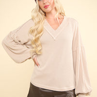 Oversized Long Sleeve V Neck Top Plus Size