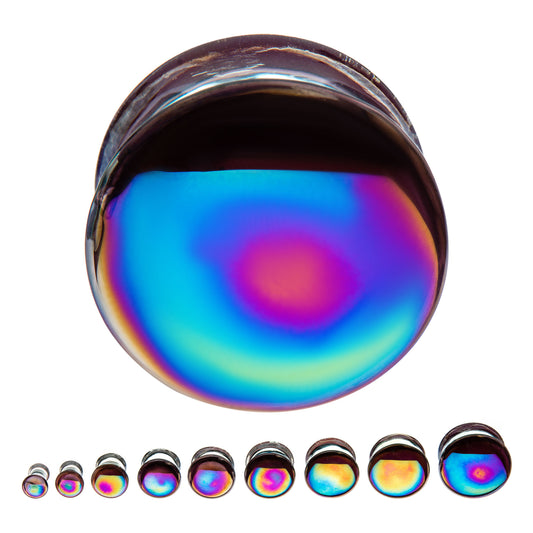 Double Flare Aurora Borealis Glass Plugs 0G-7/8"