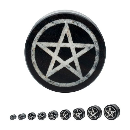Pentagram Quartz Inlay Black Wood 0g - 7/8