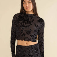 Marci Mesh Floral Velvet Burnout Mock Neck Top - Plus Size