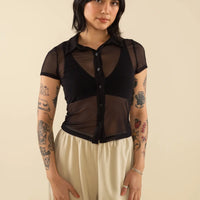 Britt Mesh Short Sleeve Button Down - Plus Size