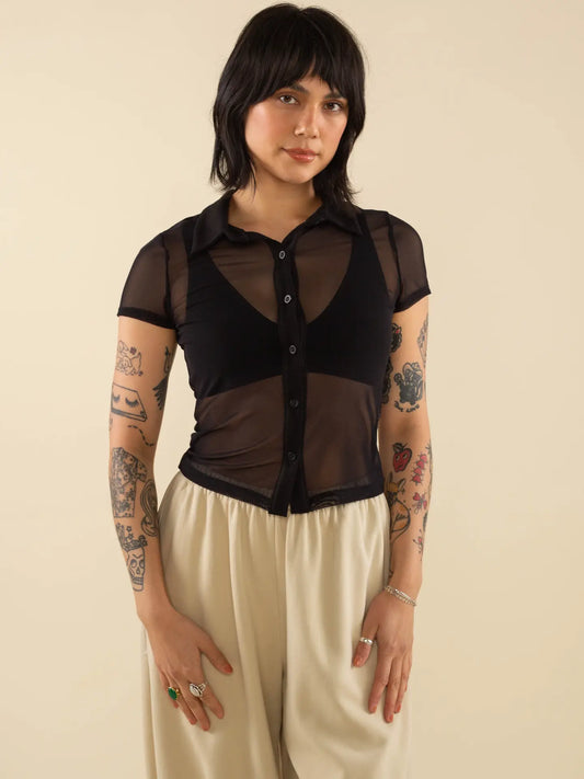 Britt Mesh Short Sleeve Button Down - Plus Size