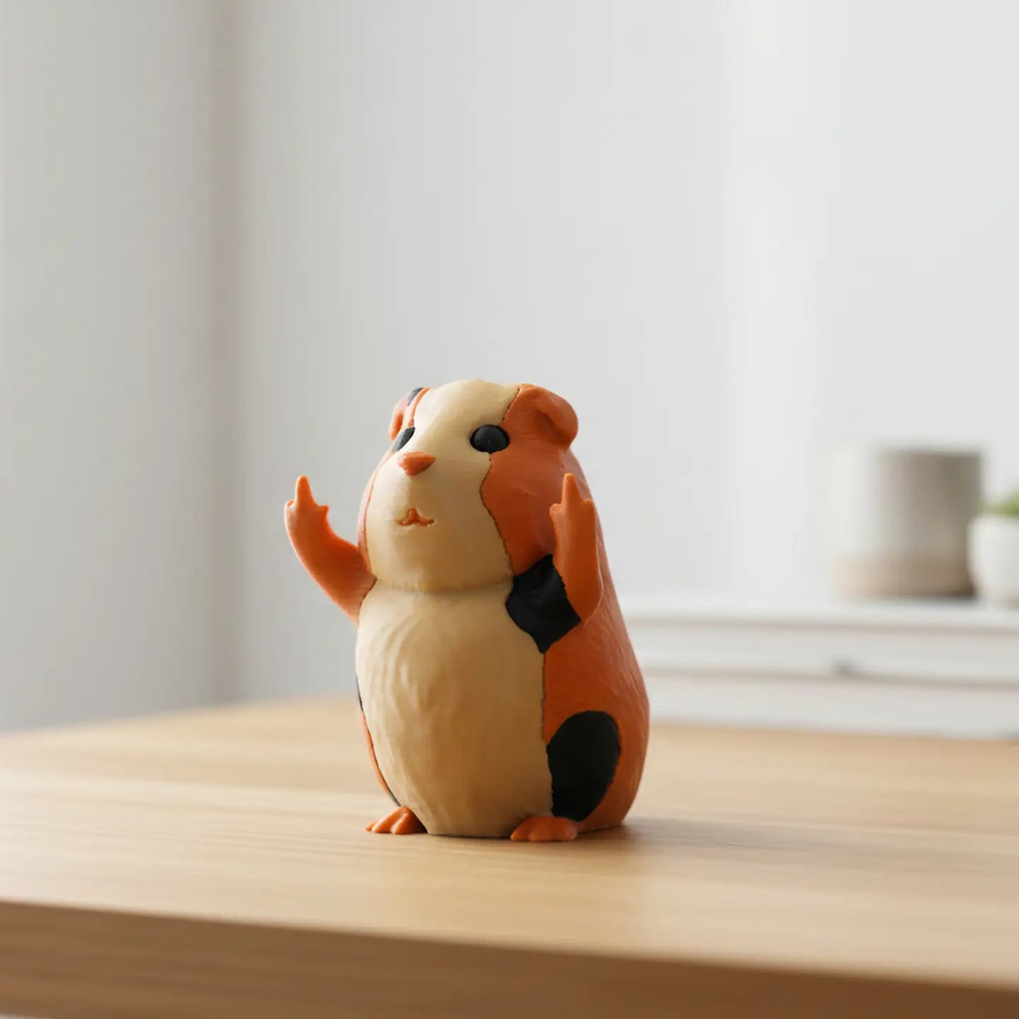 Orange Black Tan Guinea Pig Middle Finger Figurine