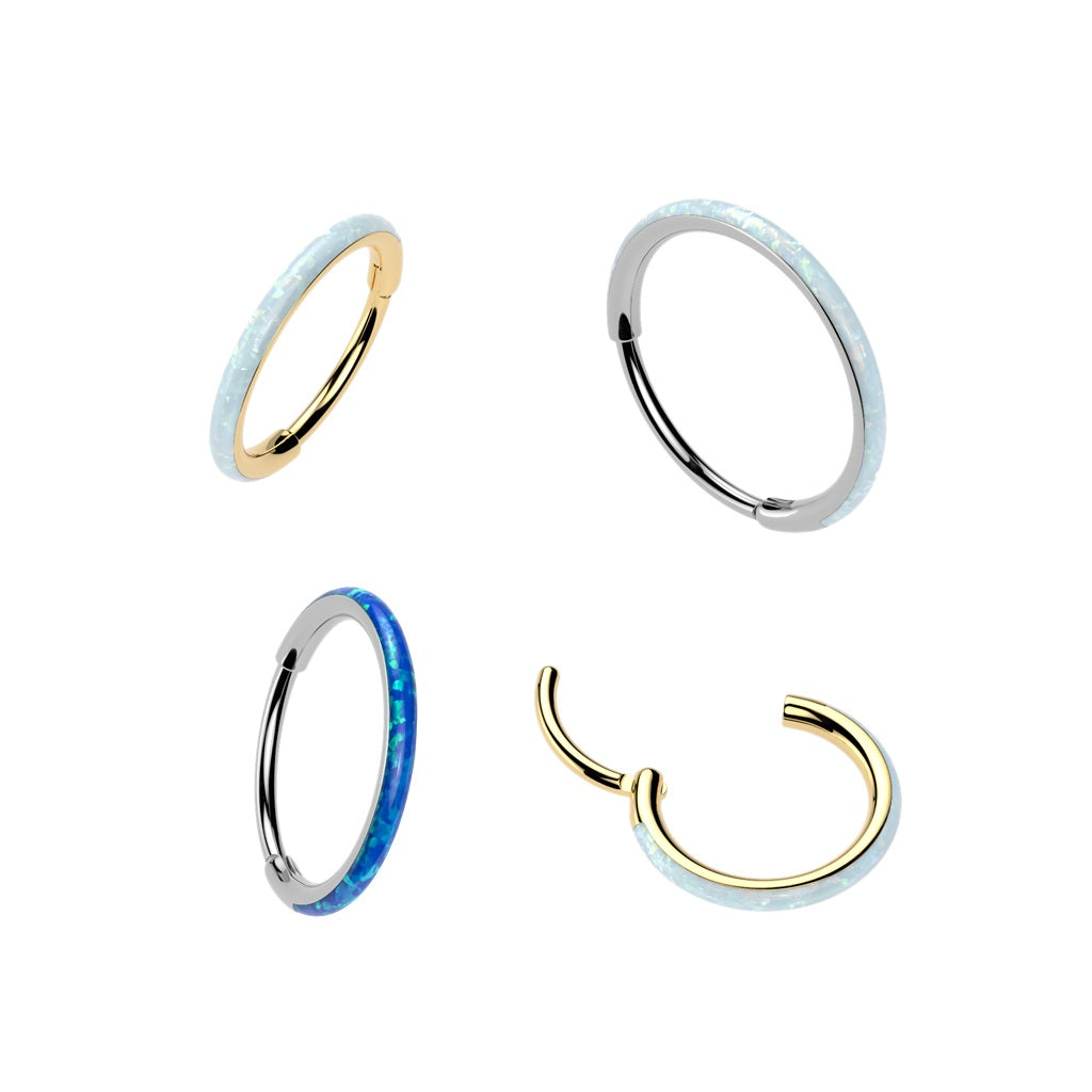 Opal Inlay Side Facing Hinged Hoop