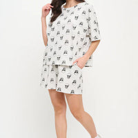 All Over Skull Print Relaxed Shorts