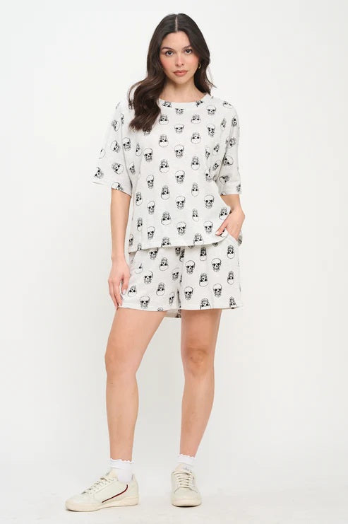 All Over Skull Print Relaxed Shorts