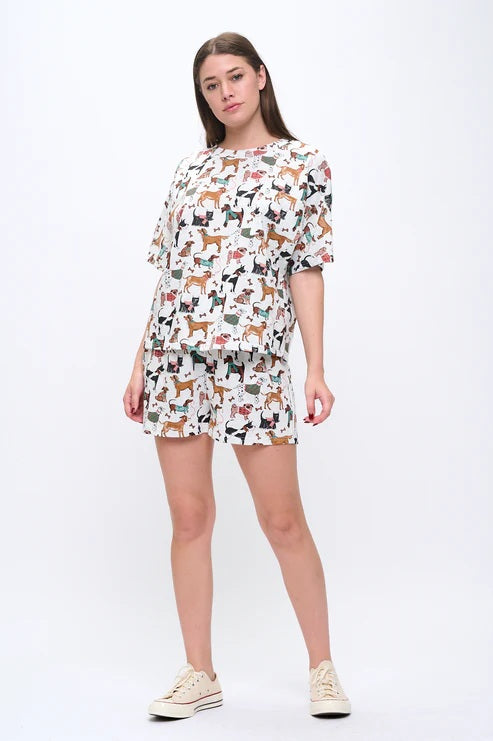 Holiday Dogs Print Relaxed Fit Shorts