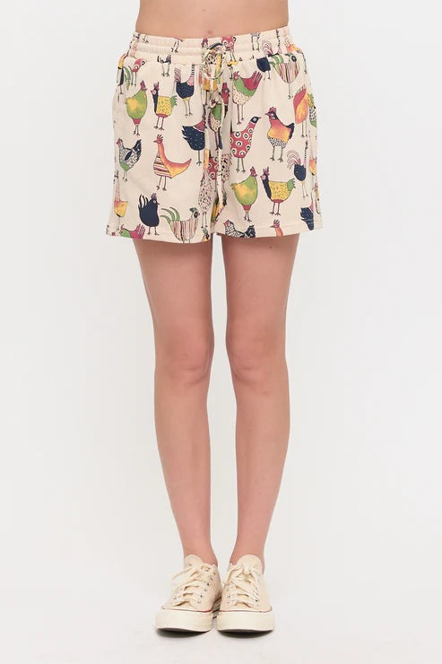 Colourful Rooster Print Shorts