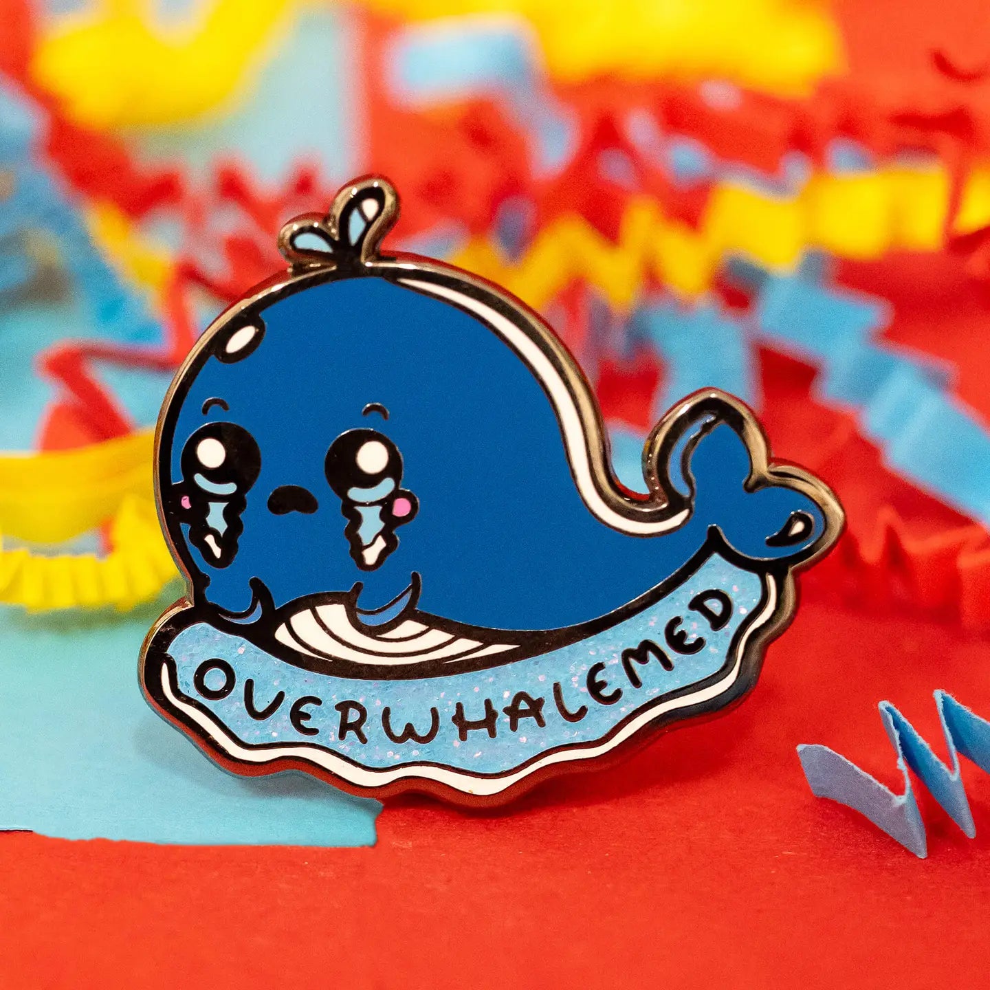 Overwhalemed Glittery Whale Enamel Pin - Overwhelmed