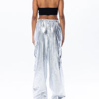 Metallic Low Waist Cargo Parachute Pants