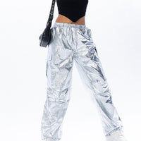 Metallic Low Waist Cargo Parachute Pants