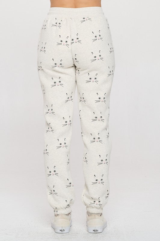 Cat Face Print Sweatpants