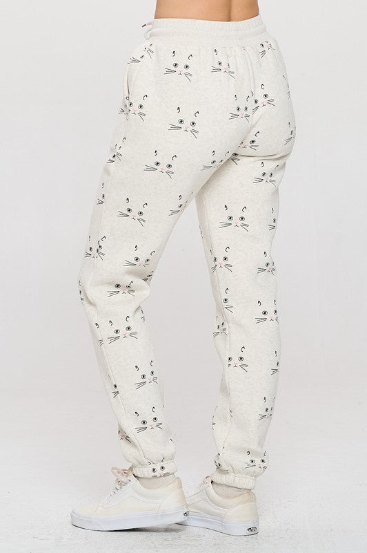 Cat Face Print Sweatpants