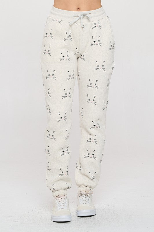 Cat Face Print Sweatpants