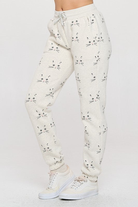 Cat Face Print Sweatpants